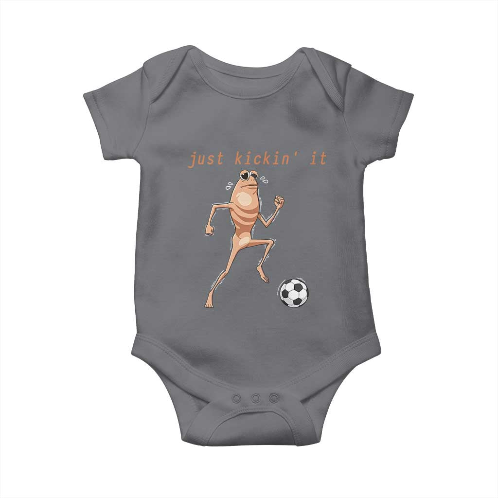 Just Kickin It Baby Onesie Funny Marcus The Worm Soccer Meme TS12 Charcoal Print Your Wear