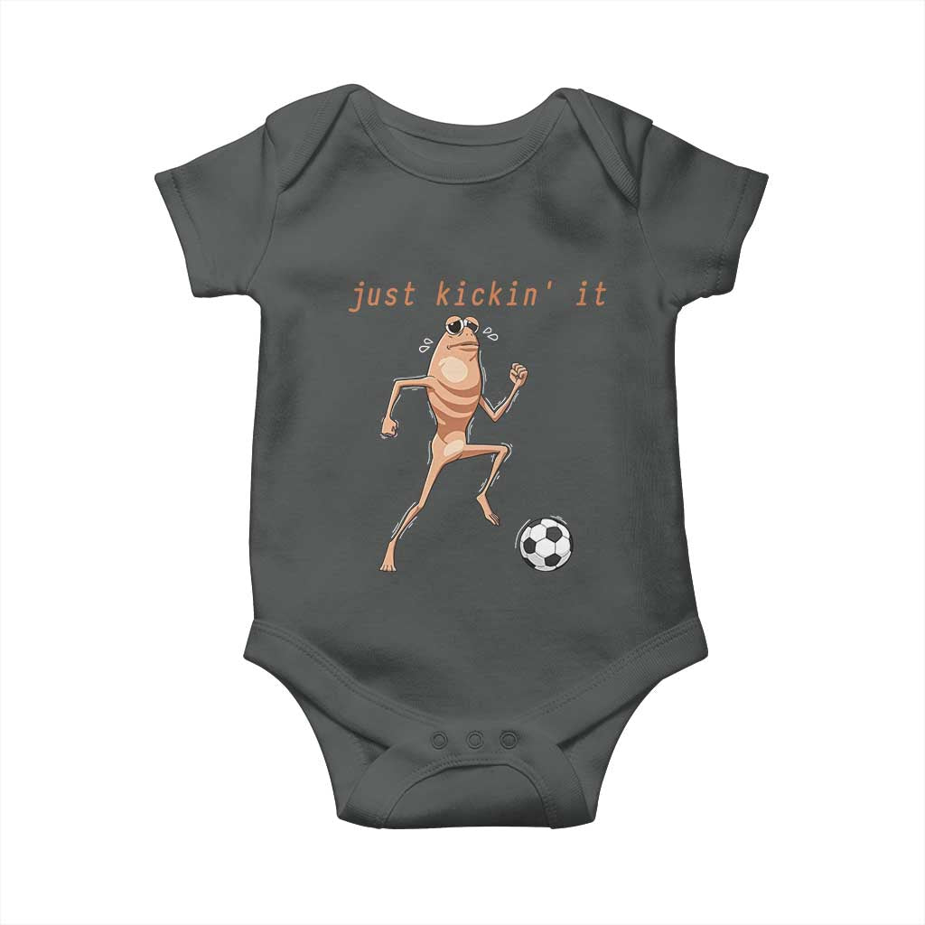 Just Kickin It Baby Onesie Funny Marcus The Worm Soccer Meme TS12 Dark Heather Print Your Wear