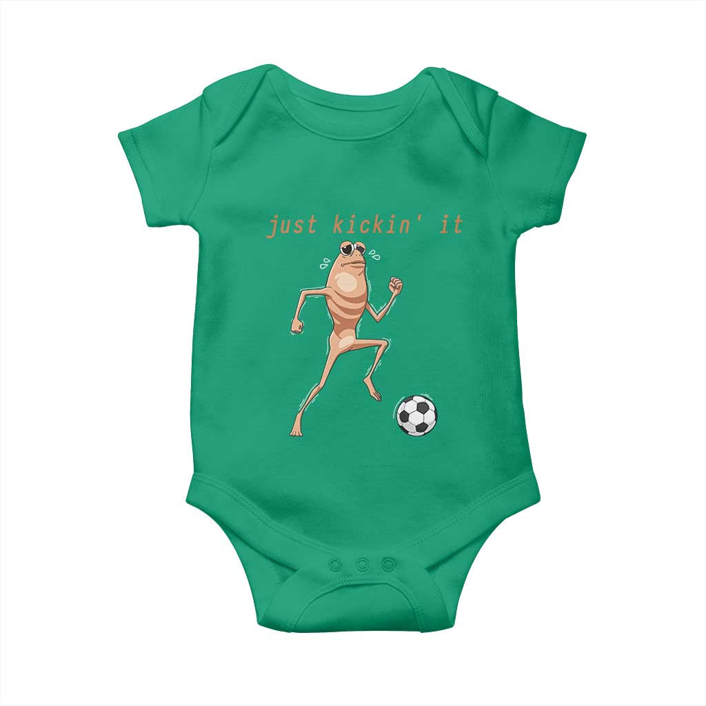 Just Kickin It Baby Onesie Funny Marcus The Worm Soccer Meme TS12 Irish Green Print Your Wear