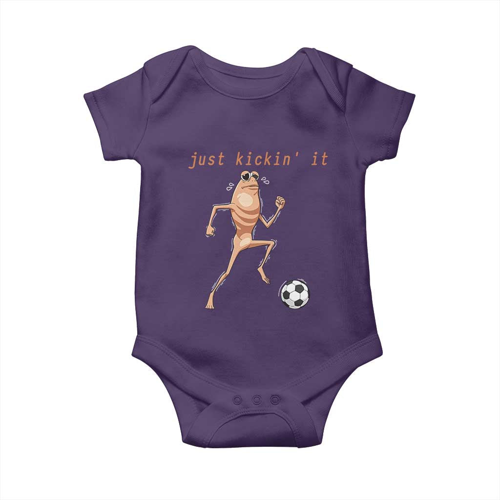 Just Kickin It Baby Onesie Funny Marcus The Worm Soccer Meme TS12 Purple Print Your Wear
