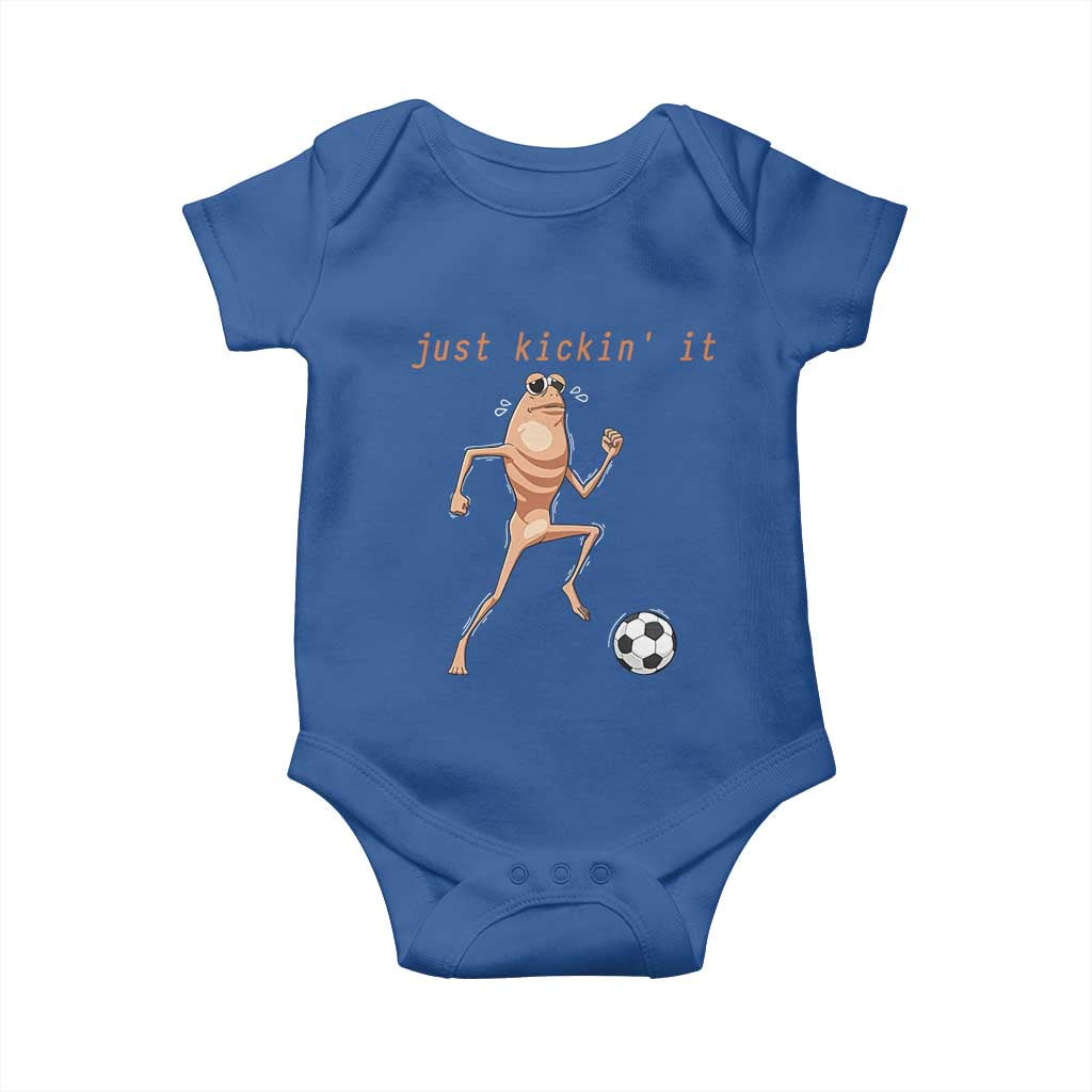 Just Kickin It Baby Onesie Funny Marcus The Worm Soccer Meme TS12 Royal Blue Print Your Wear