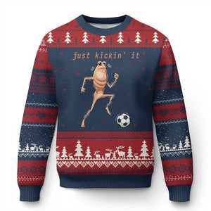 Just Kickin It Ugly Christmas Sweater Funny Marcus The Worm Soccer Meme TS12 Navy Red Print Your Wear