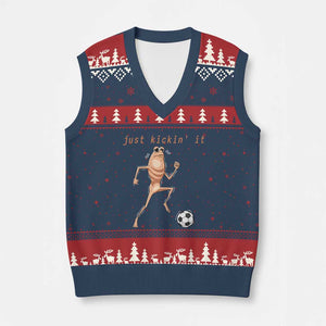 Just Kickin It V-Neck Knit Sweater Vest Funny Marcus The Worm Soccer Meme TS12 Navy Red Print Your Wear