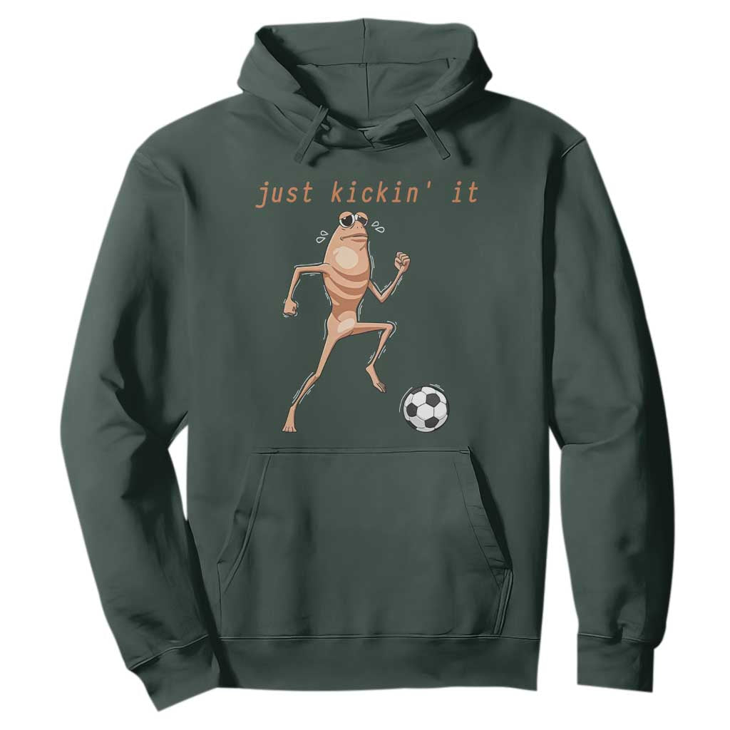 Just Kickin It Hoodie Funny Marcus The Worm Soccer Meme TS12 Dark Forest Green Print Your Wear
