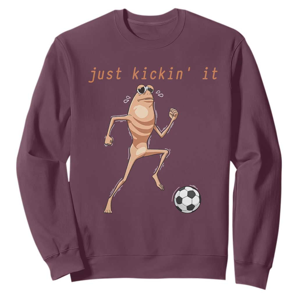 Just Kickin It Sweatshirt Funny Marcus The Worm Soccer Meme TS12 Maroon Print Your Wear
