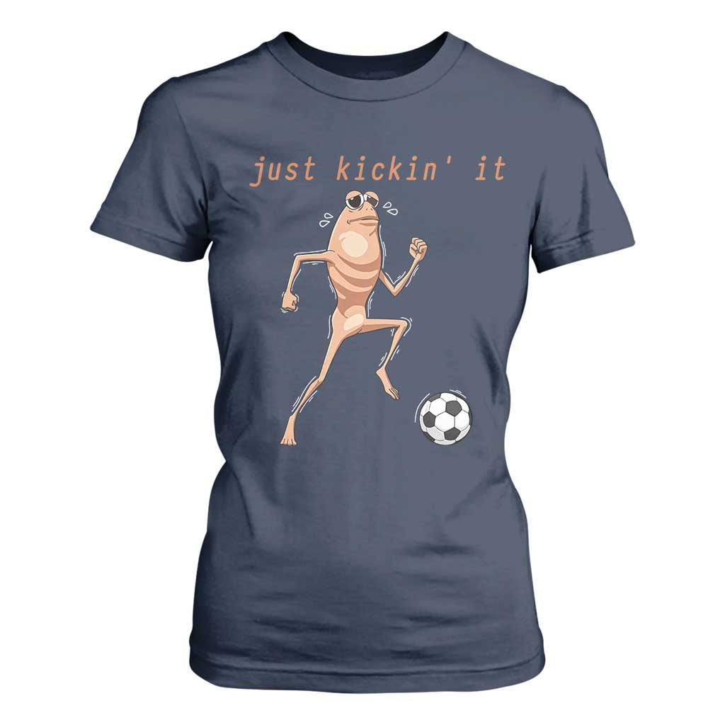 Just Kickin It T Shirt For Women Funny Marcus The Worm Soccer Meme TS12 Navy Print Your Wear