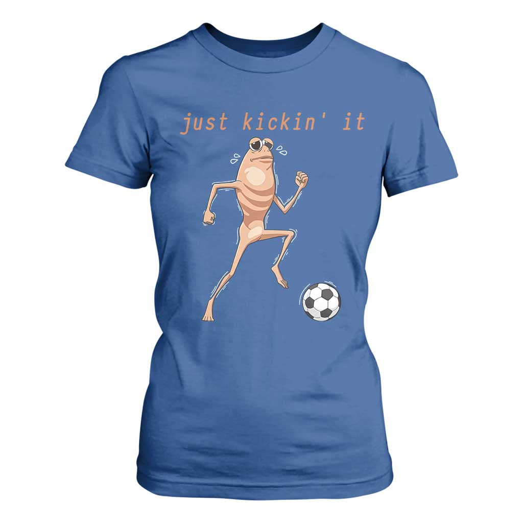 Just Kickin It T Shirt For Women Funny Marcus The Worm Soccer Meme TS12 Royal Blue Print Your Wear