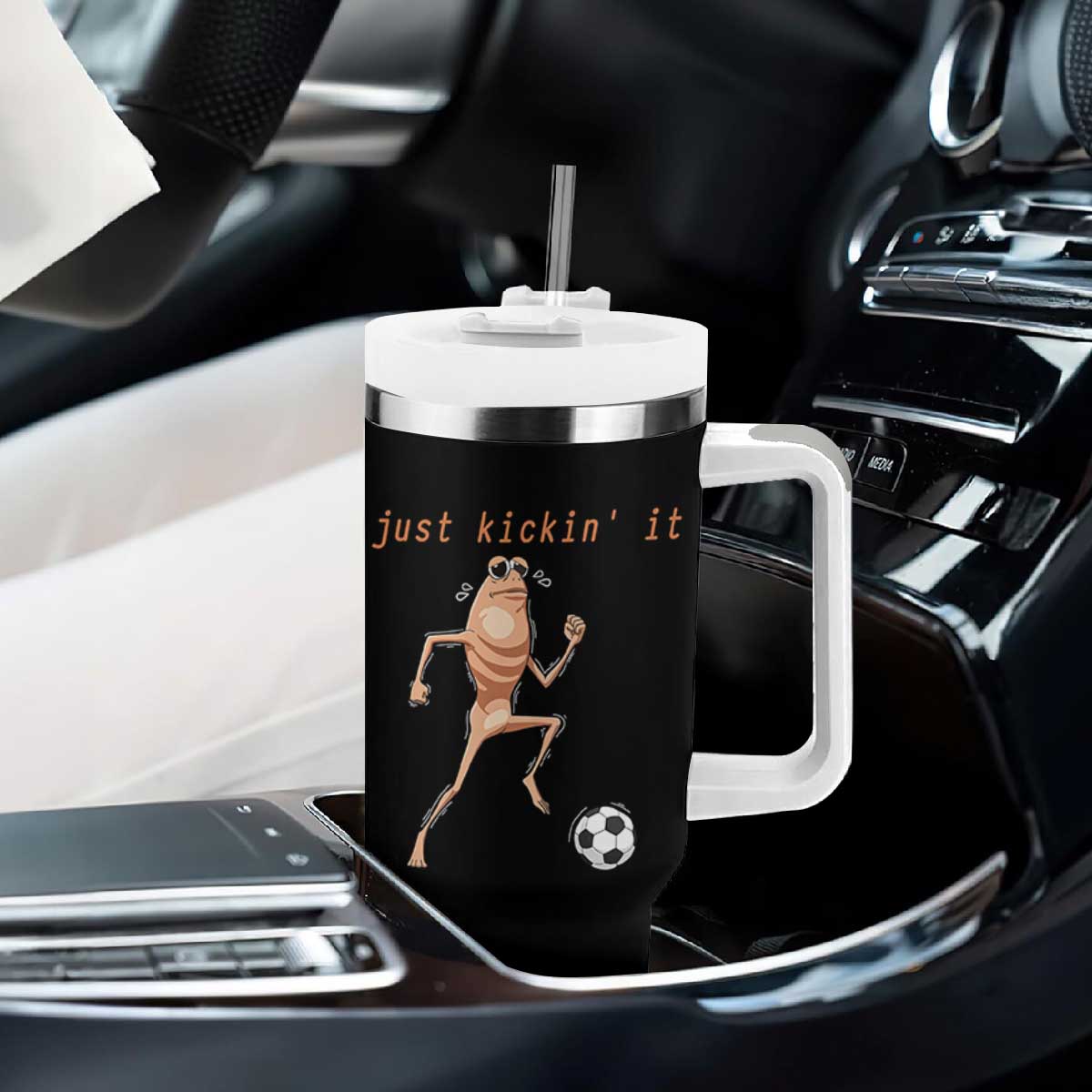 Just Kickin It Tumbler With Handle Funny Marcus The Worm Soccer Meme TS12 Print Your Wear