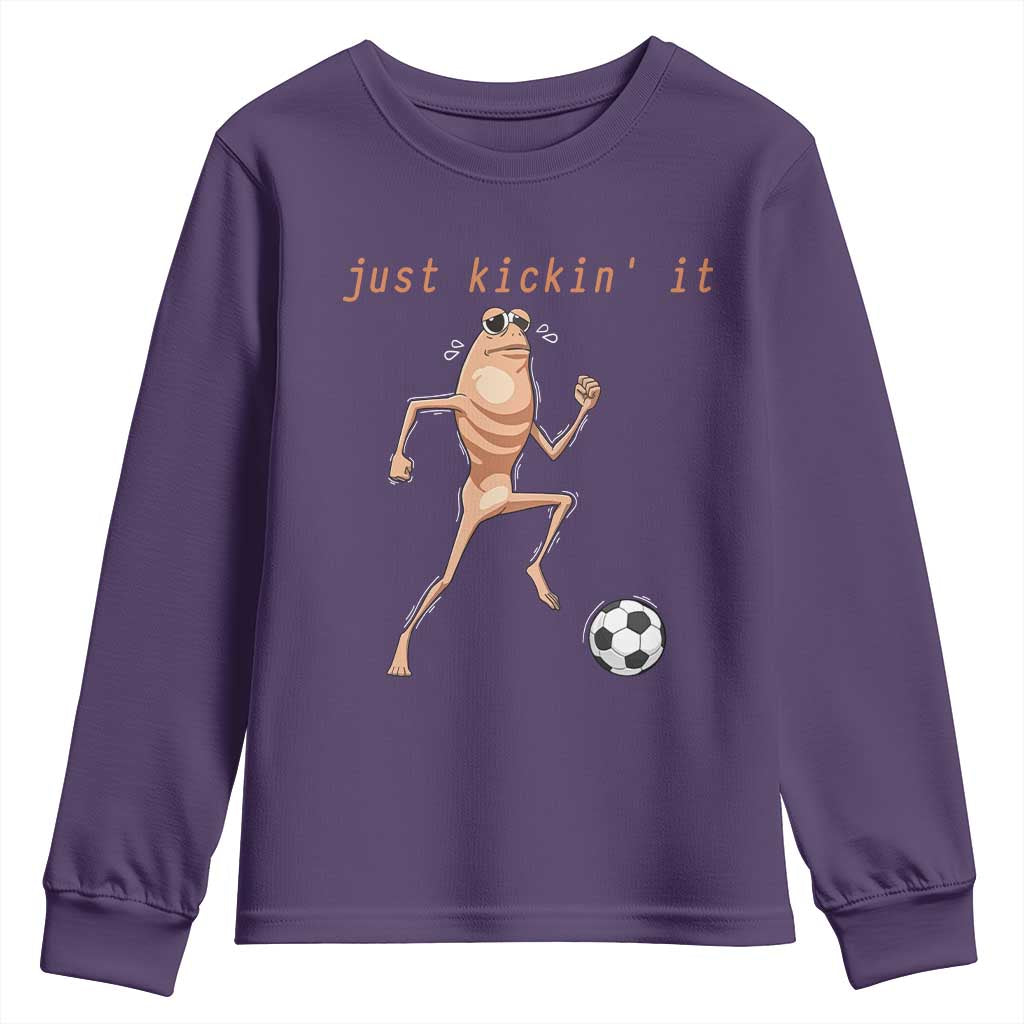 Just Kickin It Youth Sweatshirt Funny Marcus The Worm Soccer Meme TS12 Purple Print Your Wear