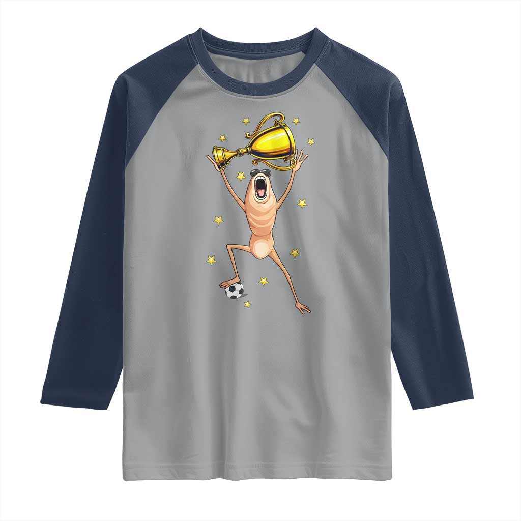 Funny Marcus The Worm Soccer Champion Raglan Shirt Soccer Lover TS12 Sport Gray Navy Print Your Wear