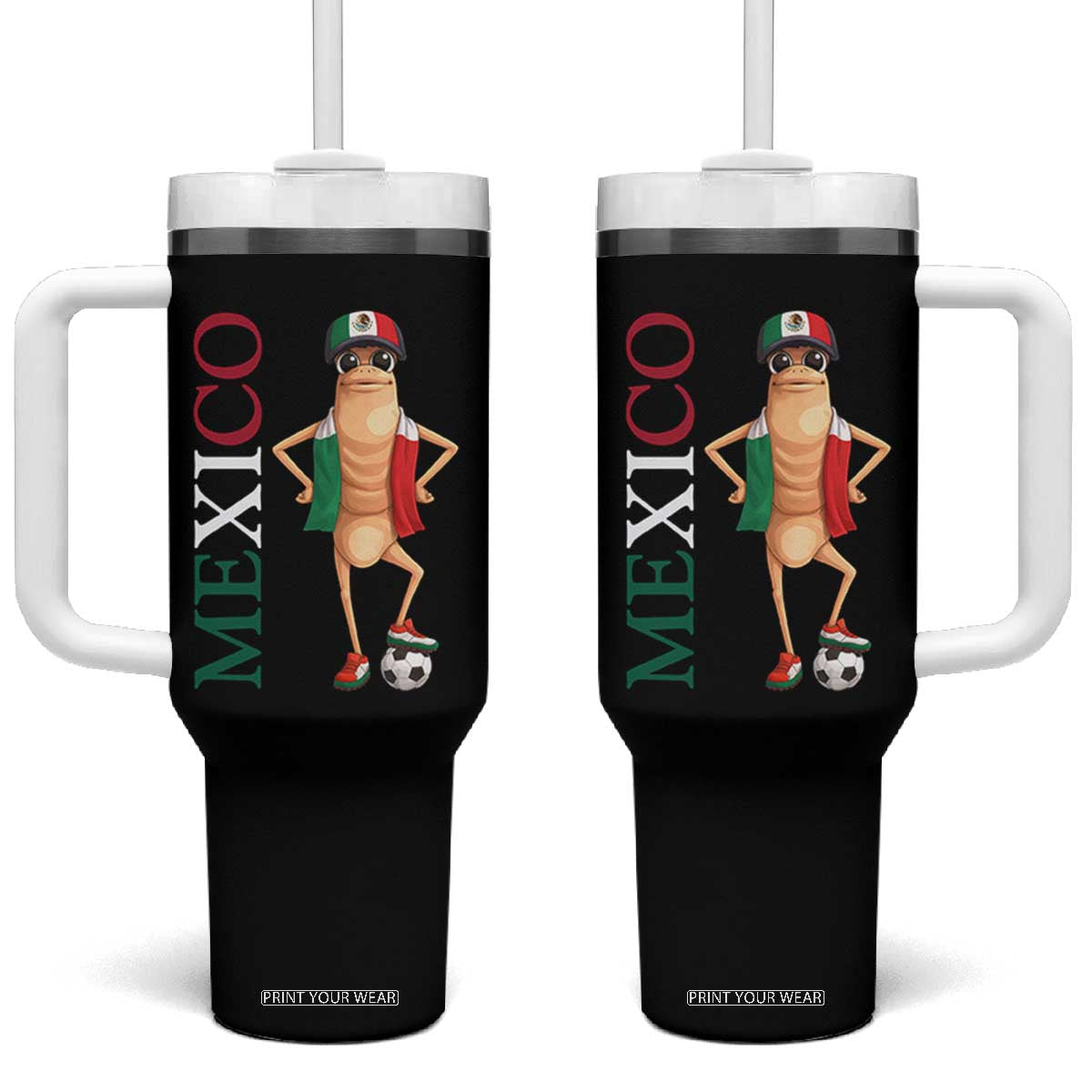 Mexico Soccer Fan Marcus The Worm Tumbler With Handle Country Football Gift TS12 One Size: 40 oz Black Print Your Wear