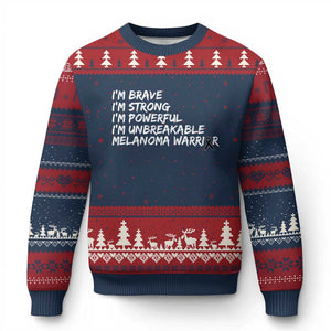 I Am Brave Strong Powerful Unbreakable Ugly Christmas Sweater Melanoma Warrior Support TS12 Navy Red Print Your Wear