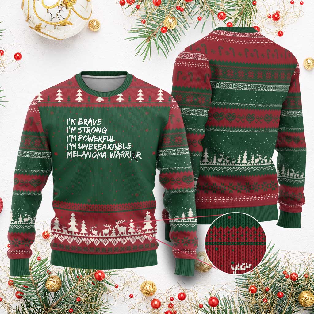 I Am Brave Strong Powerful Unbreakable Ugly Christmas Sweater Melanoma Warrior Support TS12 Red Green Print Your Wear