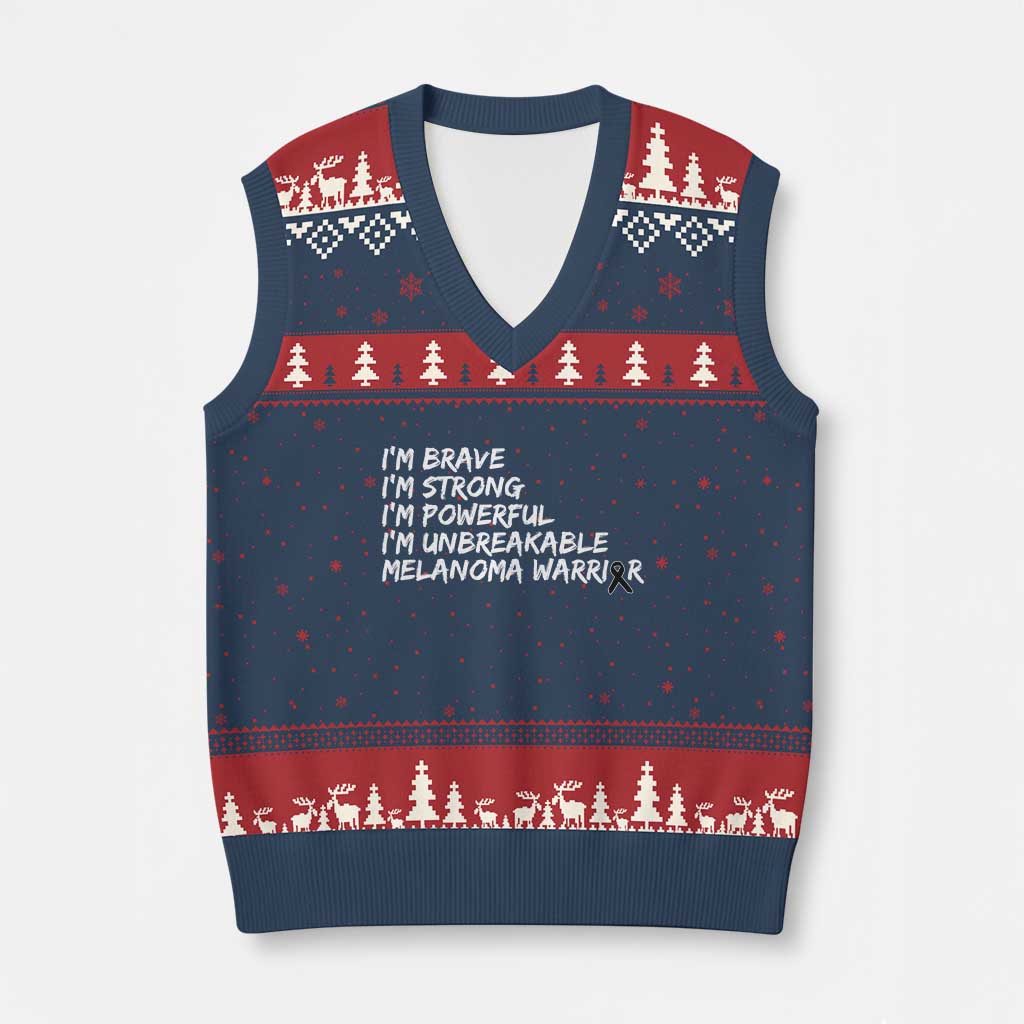 I Am Brave Strong Powerful Unbreakable V-Neck Knit Sweater Vest Melanoma Warrior Support TS12 Navy Red Print Your Wear