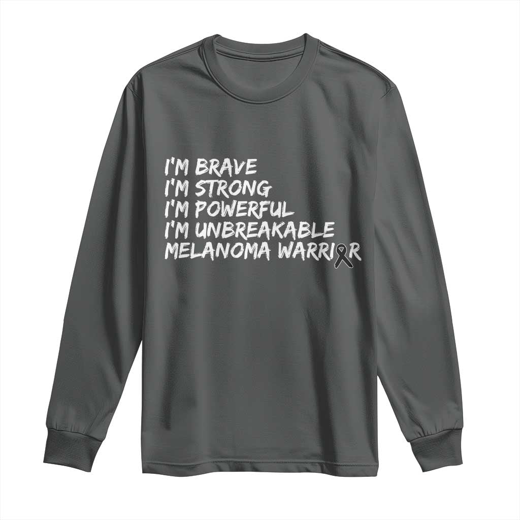 I Am Brave Strong Powerful Unbreakable Long Sleeve Shirt Melanoma Warrior Support TS12 Dark Heather Print Your Wear