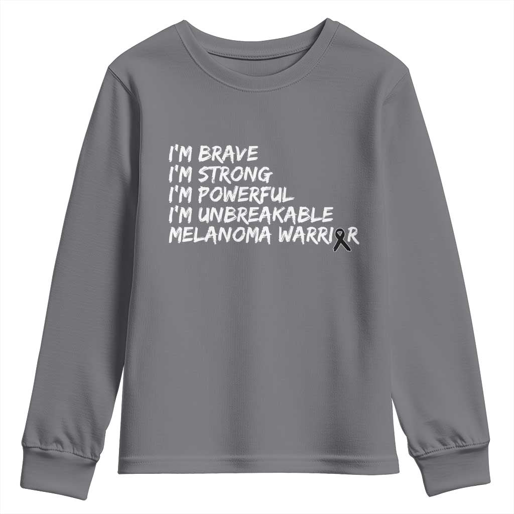 I Am Brave Strong Powerful Unbreakable Youth Sweatshirt Melanoma Warrior Support TS12 Charcoal Print Your Wear