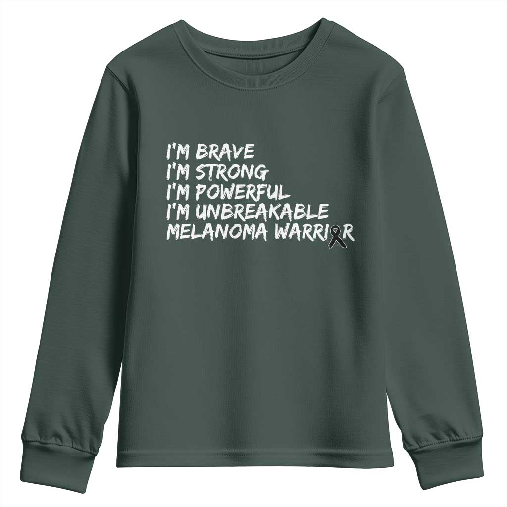 I Am Brave Strong Powerful Unbreakable Youth Sweatshirt Melanoma Warrior Support TS12 Dark Forest Green Print Your Wear
