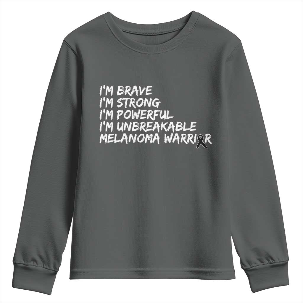I Am Brave Strong Powerful Unbreakable Youth Sweatshirt Melanoma Warrior Support TS12 Dark Heather Print Your Wear