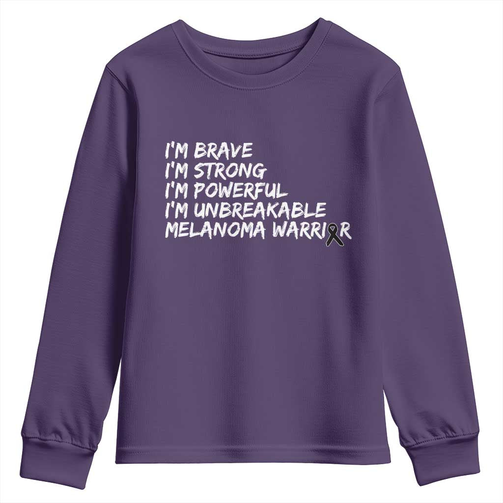 I Am Brave Strong Powerful Unbreakable Youth Sweatshirt Melanoma Warrior Support TS12 Purple Print Your Wear