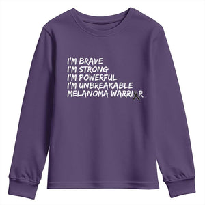I Am Brave Strong Powerful Unbreakable Youth Sweatshirt Melanoma Warrior Support TS12 Purple Print Your Wear