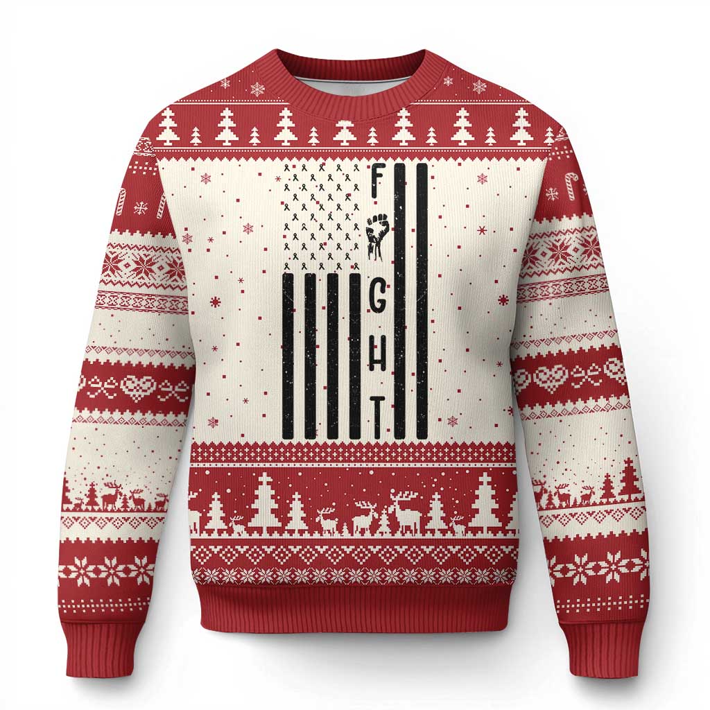 Fight Skin Cancer Melanoma Fighter USA Flag Ugly Christmas Sweater TS12 Beige Red Print Your Wear