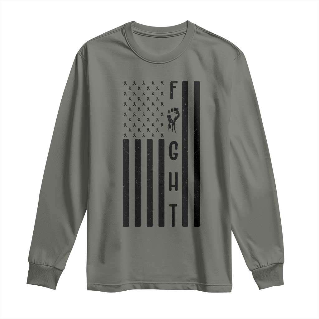 Fight Skin Cancer Melanoma Fighter USA Flag Long Sleeve Shirt TS12 Military Green Print Your Wear