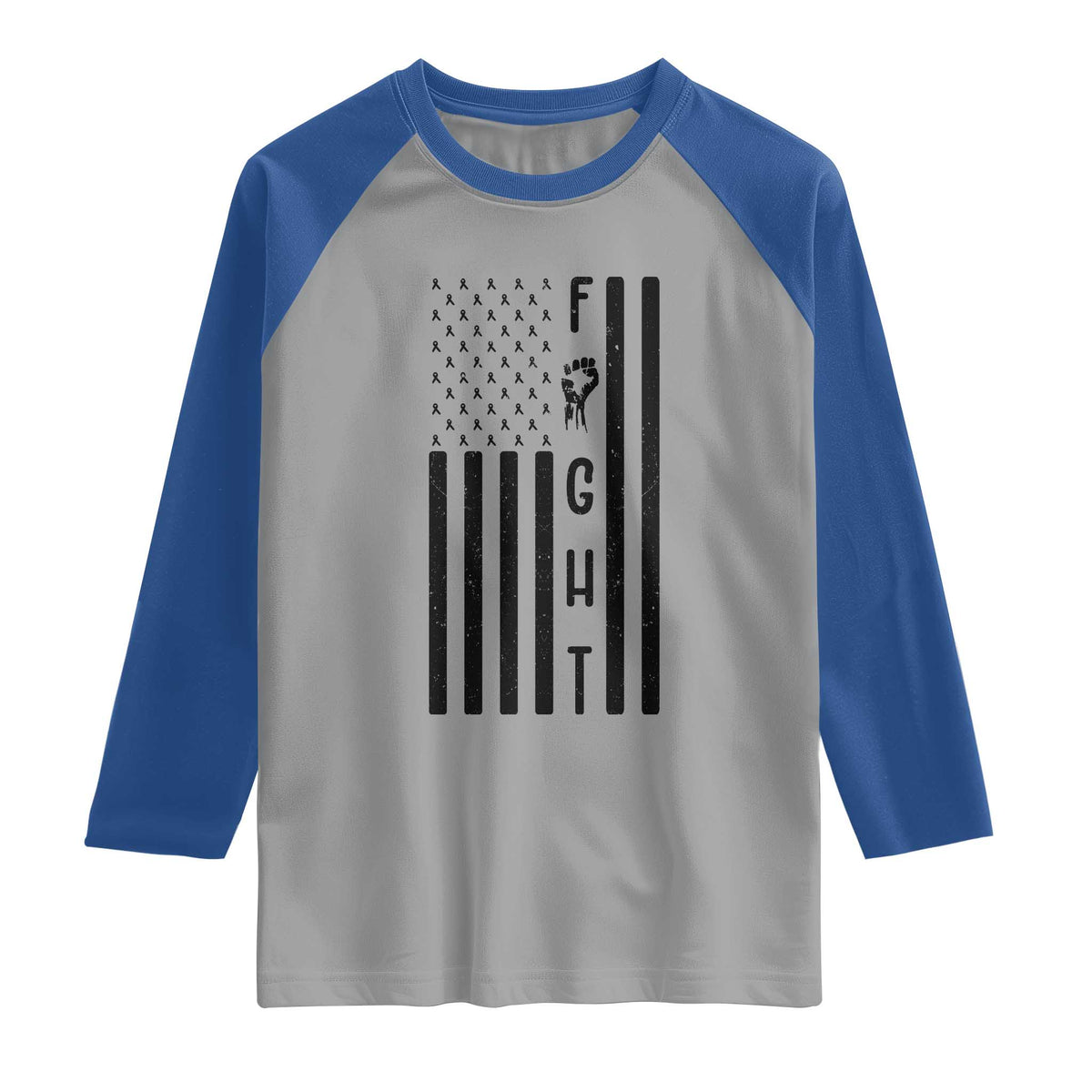 Fight Skin Cancer Melanoma Fighter USA Flag Raglan Shirt TS12 Sport Gray Royal Print Your Wear