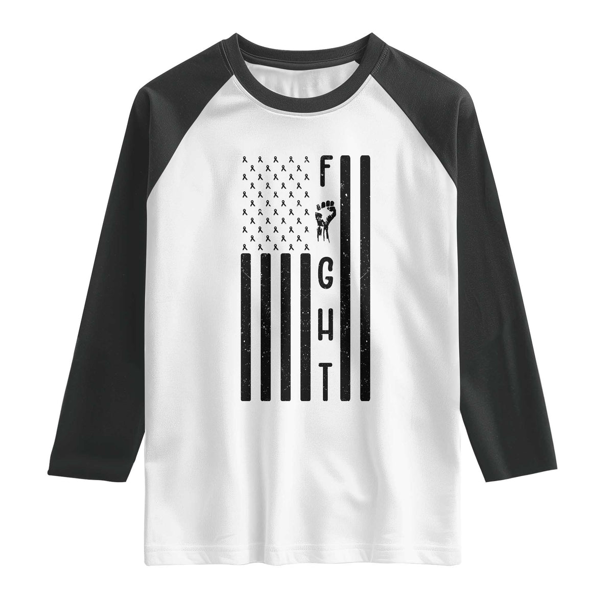 Fight Skin Cancer Melanoma Fighter USA Flag Raglan Shirt TS12 White Black Print Your Wear