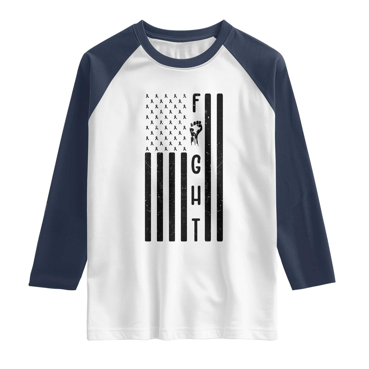 Fight Skin Cancer Melanoma Fighter USA Flag Raglan Shirt TS12 White Navy Print Your Wear