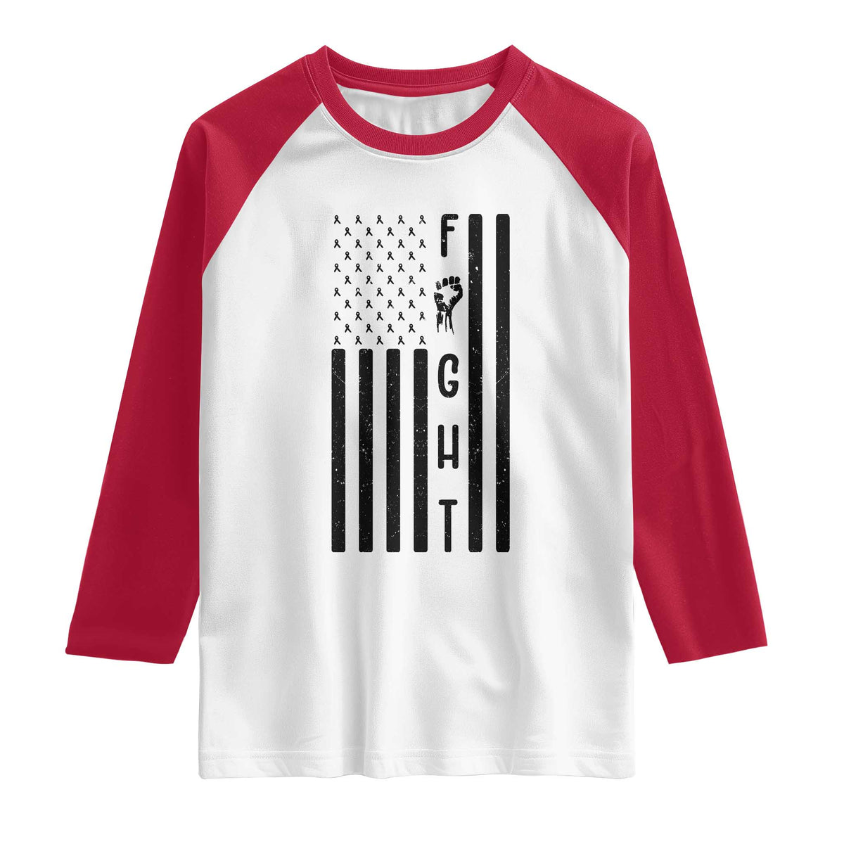 Fight Skin Cancer Melanoma Fighter USA Flag Raglan Shirt TS12 White Red Print Your Wear