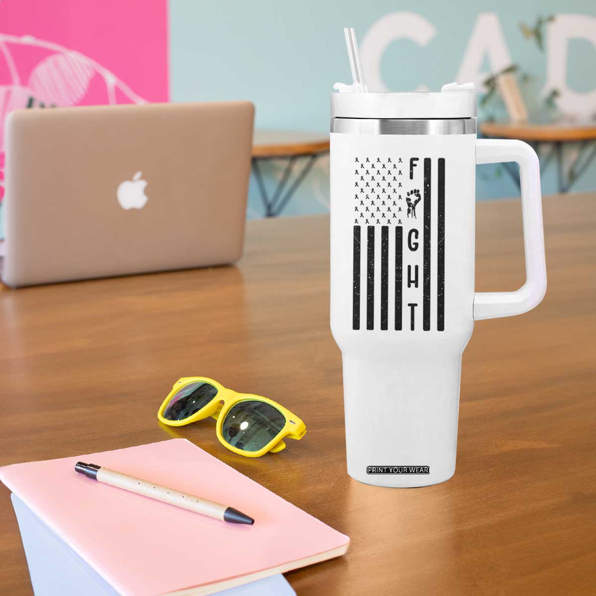 Fight Skin Cancer Melanoma Fighter USA Flag Tumbler With Handle TS12 Print Your Wear