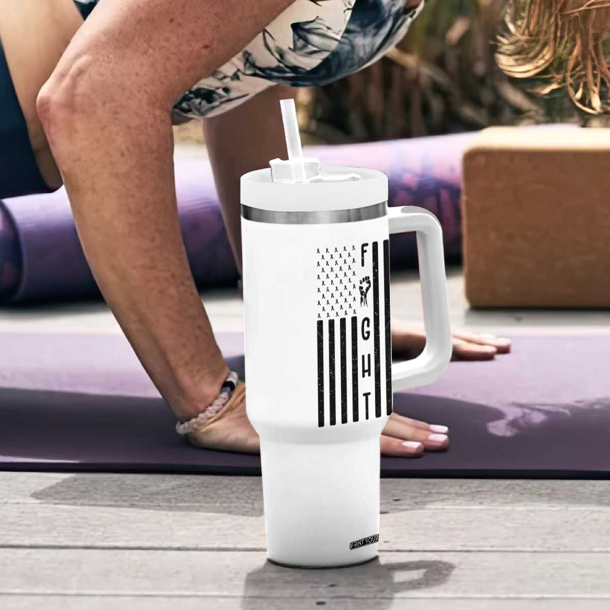 Fight Skin Cancer Melanoma Fighter USA Flag Tumbler With Handle TS12 Print Your Wear