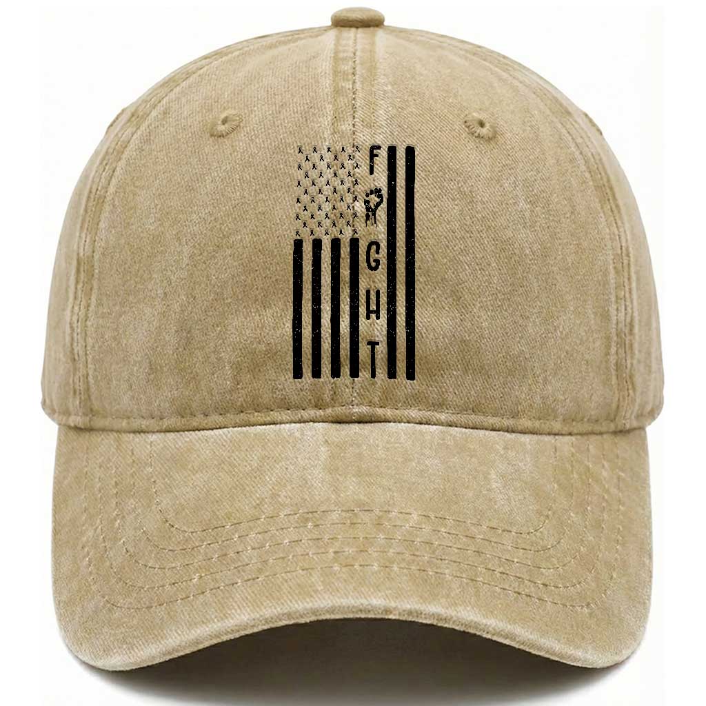 Fight Skin Cancer Melanoma Fighter USA Flag Washed Cotton Baseball Cap TS12 Print Your Wear