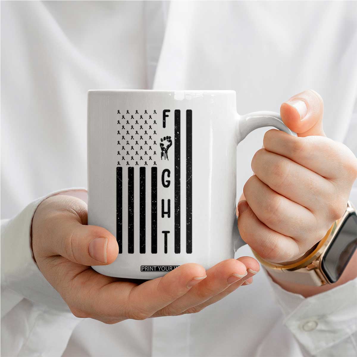 Fight Skin Cancer Melanoma Fighter USA Flag Coffee Mug TS12 Print Your Wear