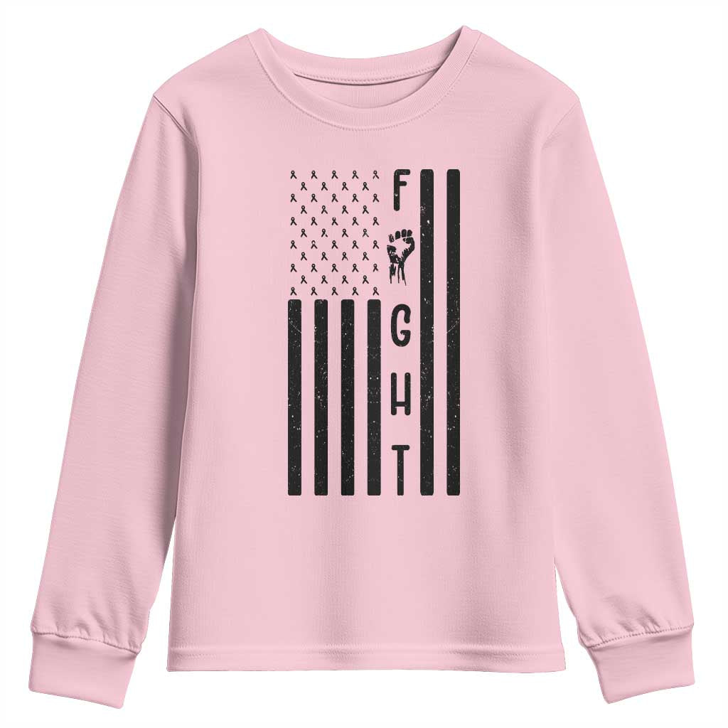 Fight Skin Cancer Melanoma Fighter USA Flag Youth Sweatshirt TS12 Light Pink Print Your Wear
