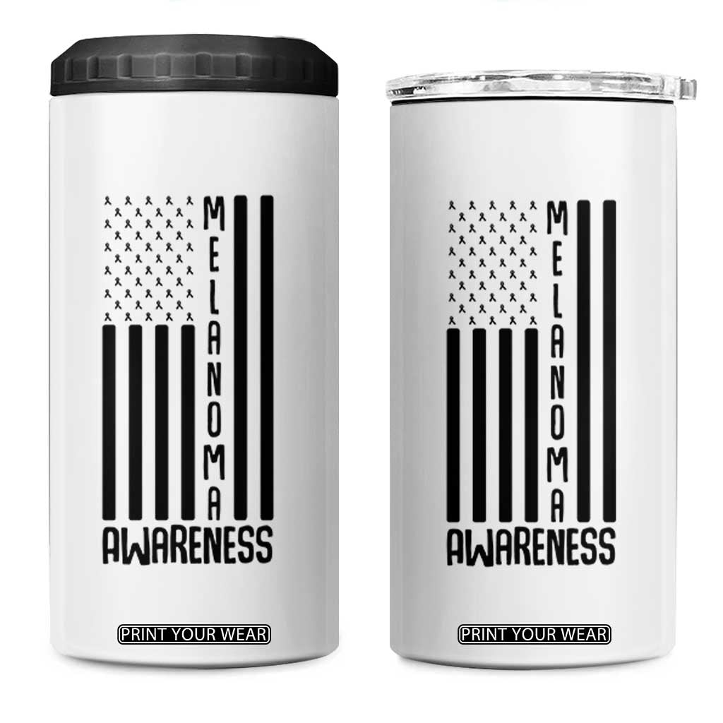 Melanoma Awareness USA Flag 4 in 1 Can Cooler Tumbler Patriotic Cancer Warrior TS12 One Size: 16 oz White Print Your Wear