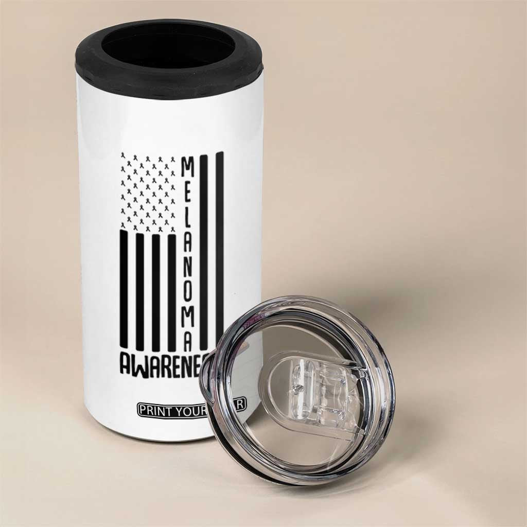 Melanoma Awareness USA Flag 4 in 1 Can Cooler Tumbler Patriotic Cancer Warrior TS12 Print Your Wear