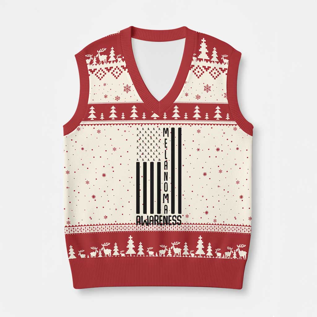 Melanoma Awareness USA Flag V-Neck Knit Sweater Vest Patriotic Cancer Warrior TS12 Beige Red Print Your Wear