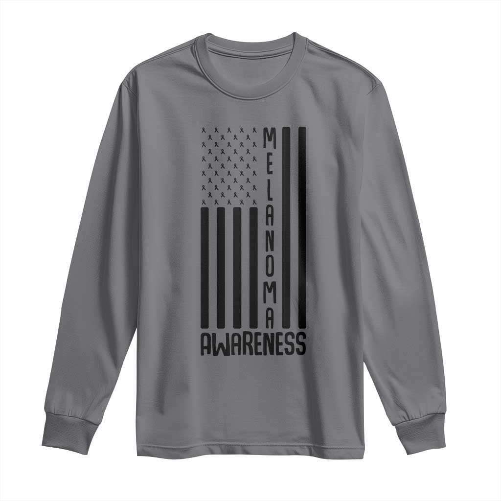 Melanoma Awareness USA Flag Long Sleeve Shirt Patriotic Cancer Warrior TS12 Charcoal Print Your Wear