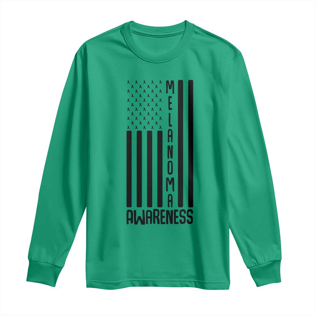 Melanoma Awareness USA Flag Long Sleeve Shirt Patriotic Cancer Warrior TS12 Irish Green Print Your Wear