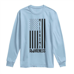 Melanoma Awareness USA Flag Long Sleeve Shirt Patriotic Cancer Warrior TS12 Light Blue Print Your Wear