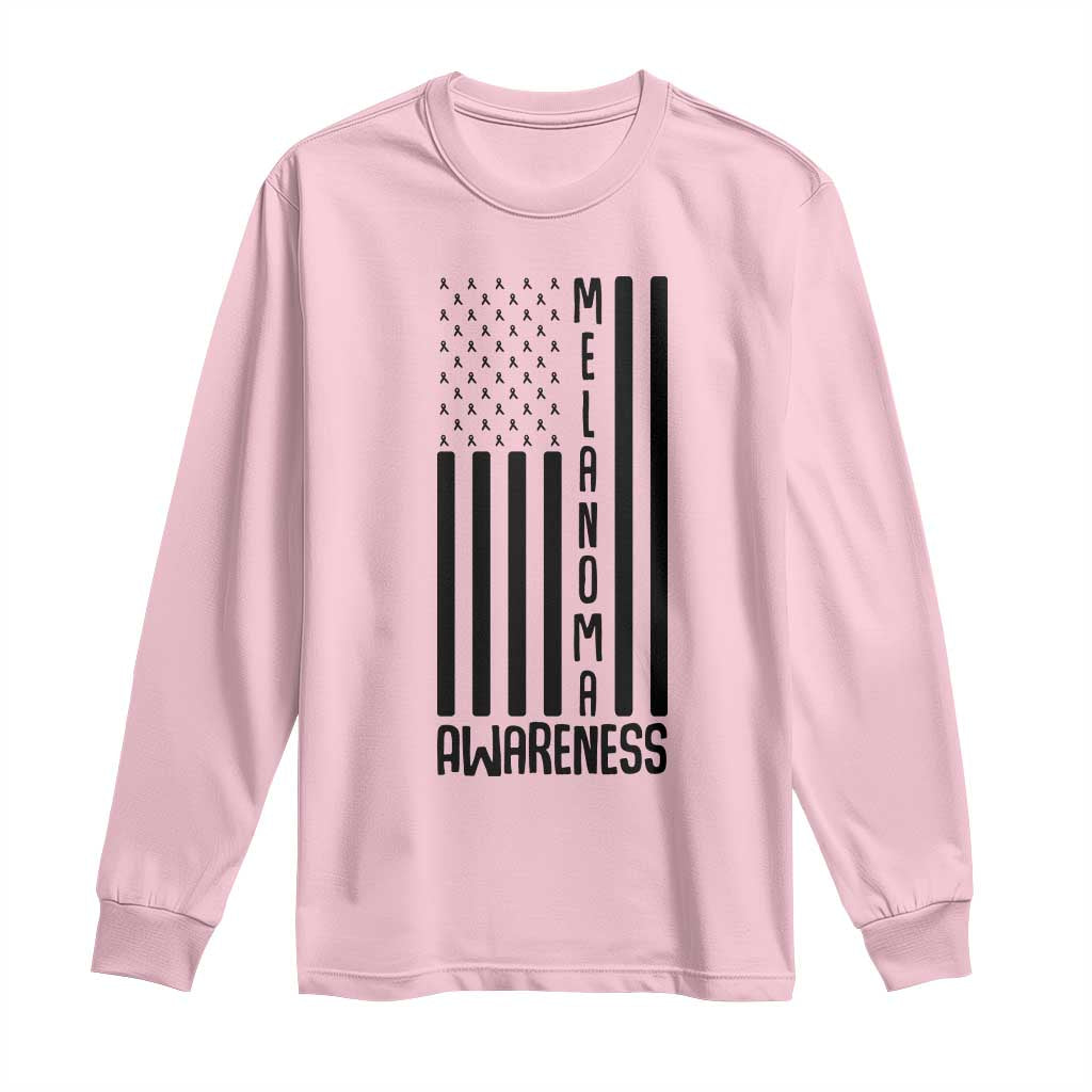Melanoma Awareness USA Flag Long Sleeve Shirt Patriotic Cancer Warrior TS12 Light Pink Print Your Wear