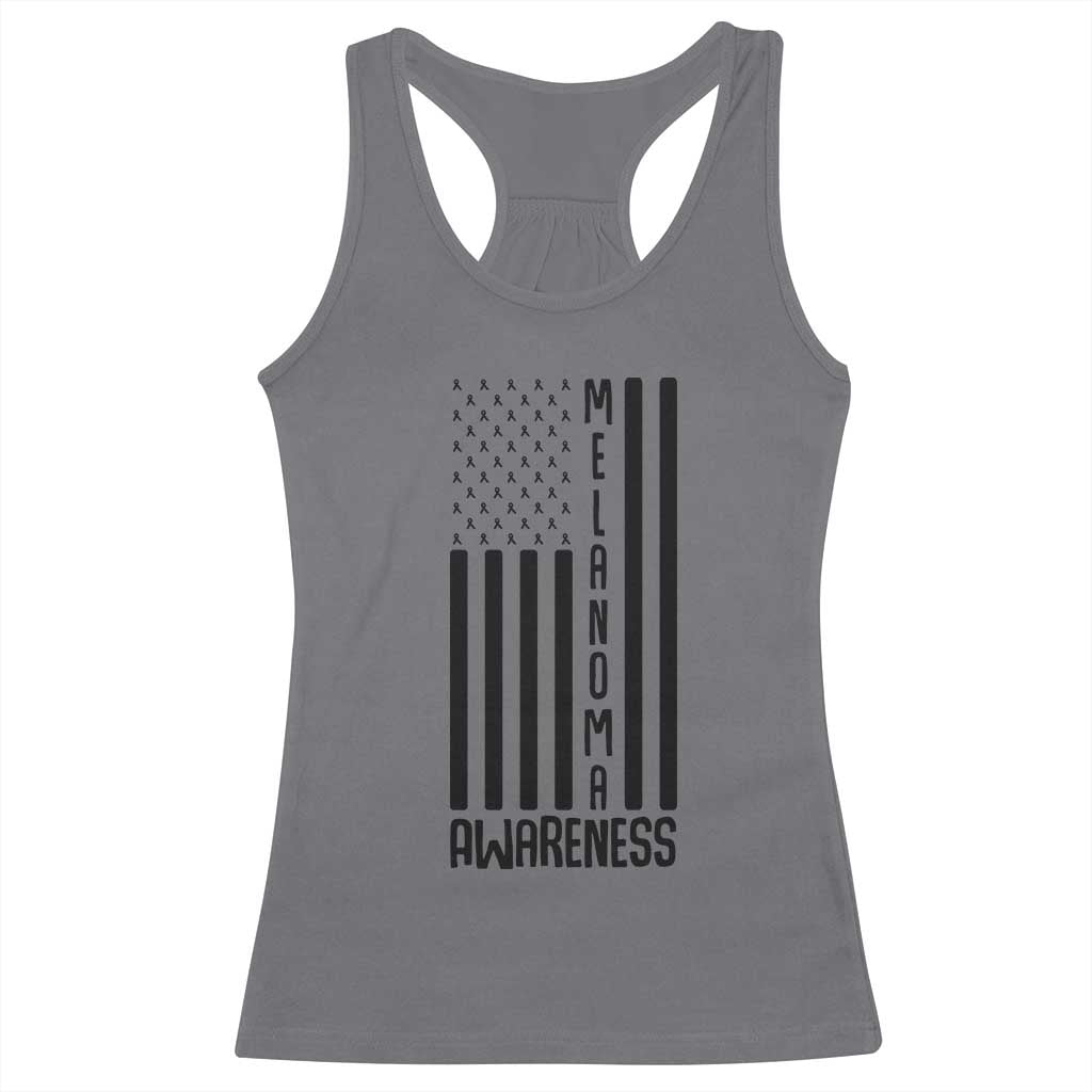 Melanoma Awareness USA Flag Racerback Tank Top Patriotic Cancer Warrior TS12 Charcoal Print Your Wear