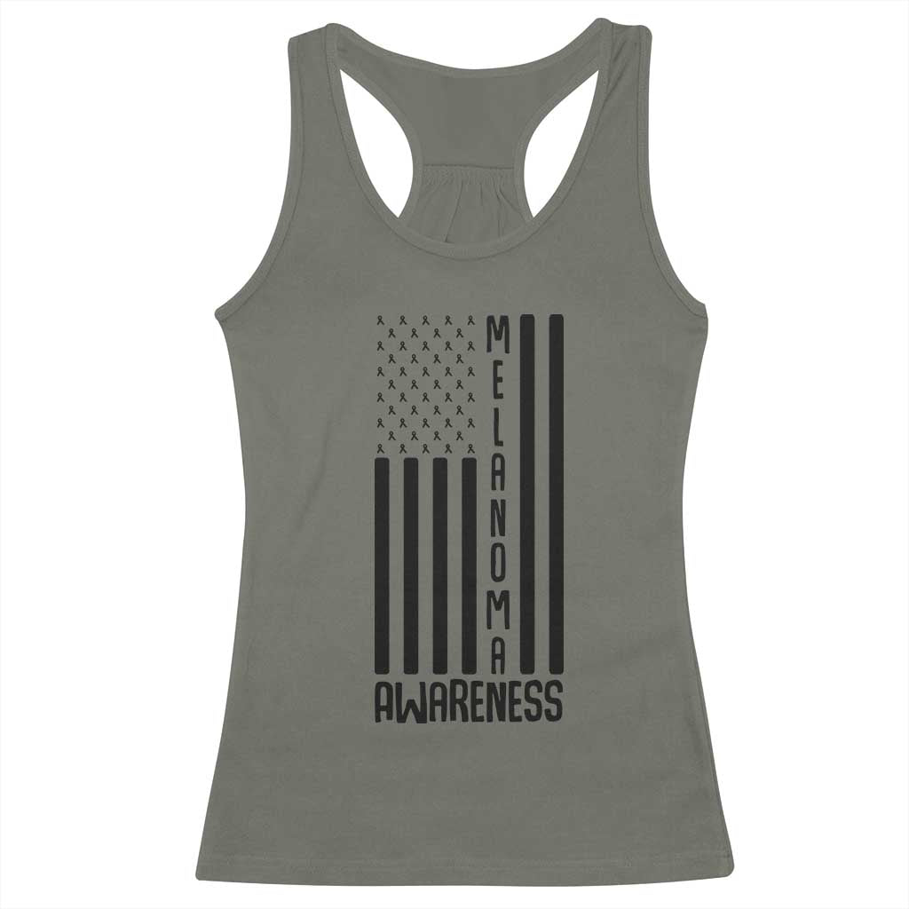 Melanoma Awareness USA Flag Racerback Tank Top Patriotic Cancer Warrior TS12 Military Green Print Your Wear