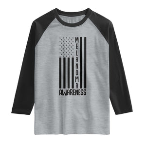 Melanoma Awareness USA Flag Raglan Shirt Patriotic Cancer Warrior TS12 Heather Gray Black Print Your Wear