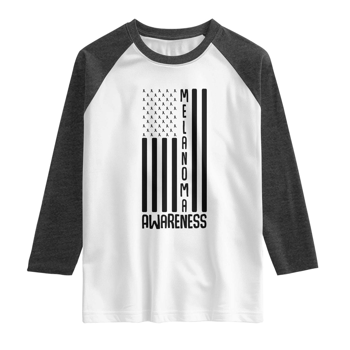 Melanoma Awareness USA Flag Raglan Shirt Patriotic Cancer Warrior TS12 White Heather Charcoal Print Your Wear