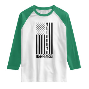 Melanoma Awareness USA Flag Raglan Shirt Patriotic Cancer Warrior TS12 White Kelly Green Print Your Wear