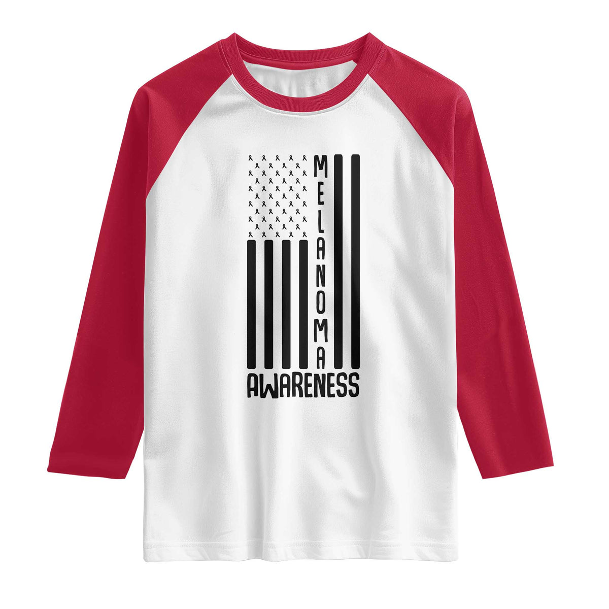 Melanoma Awareness USA Flag Raglan Shirt Patriotic Cancer Warrior TS12 White Red Print Your Wear