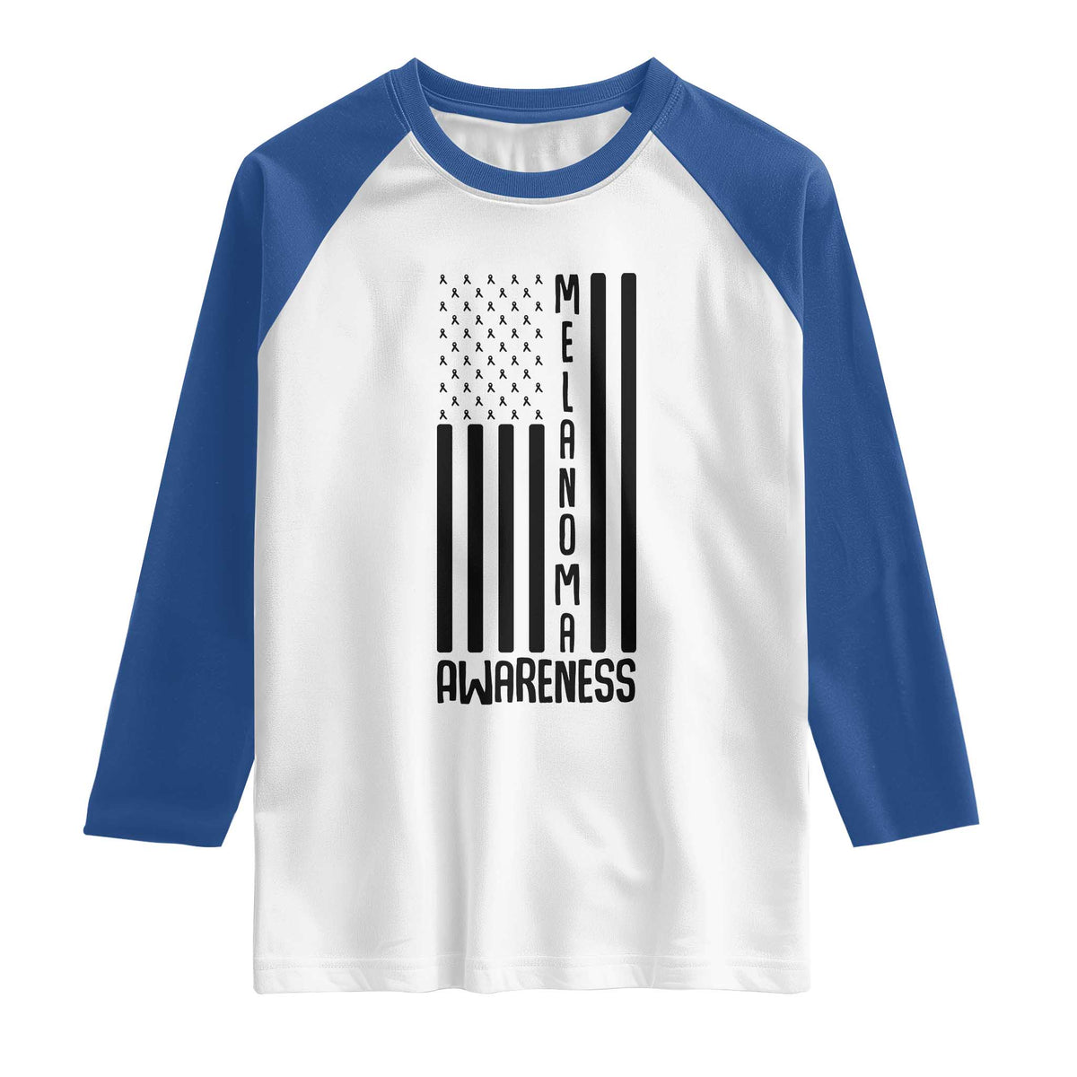 Melanoma Awareness USA Flag Raglan Shirt Patriotic Cancer Warrior TS12 White Royal Print Your Wear