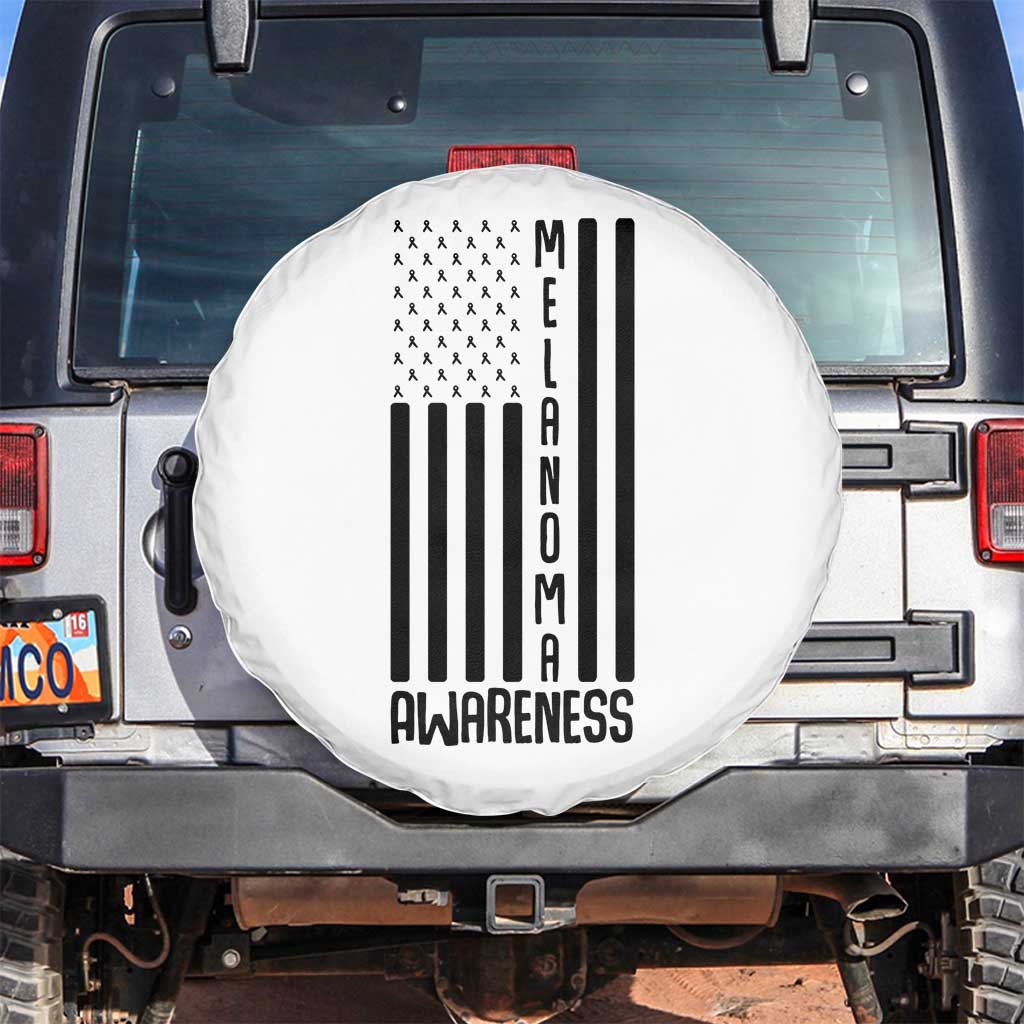 Melanoma Awareness USA Flag Spare Tire Cover Patriotic Cancer Warrior TS12 No hole White Print Your Wear